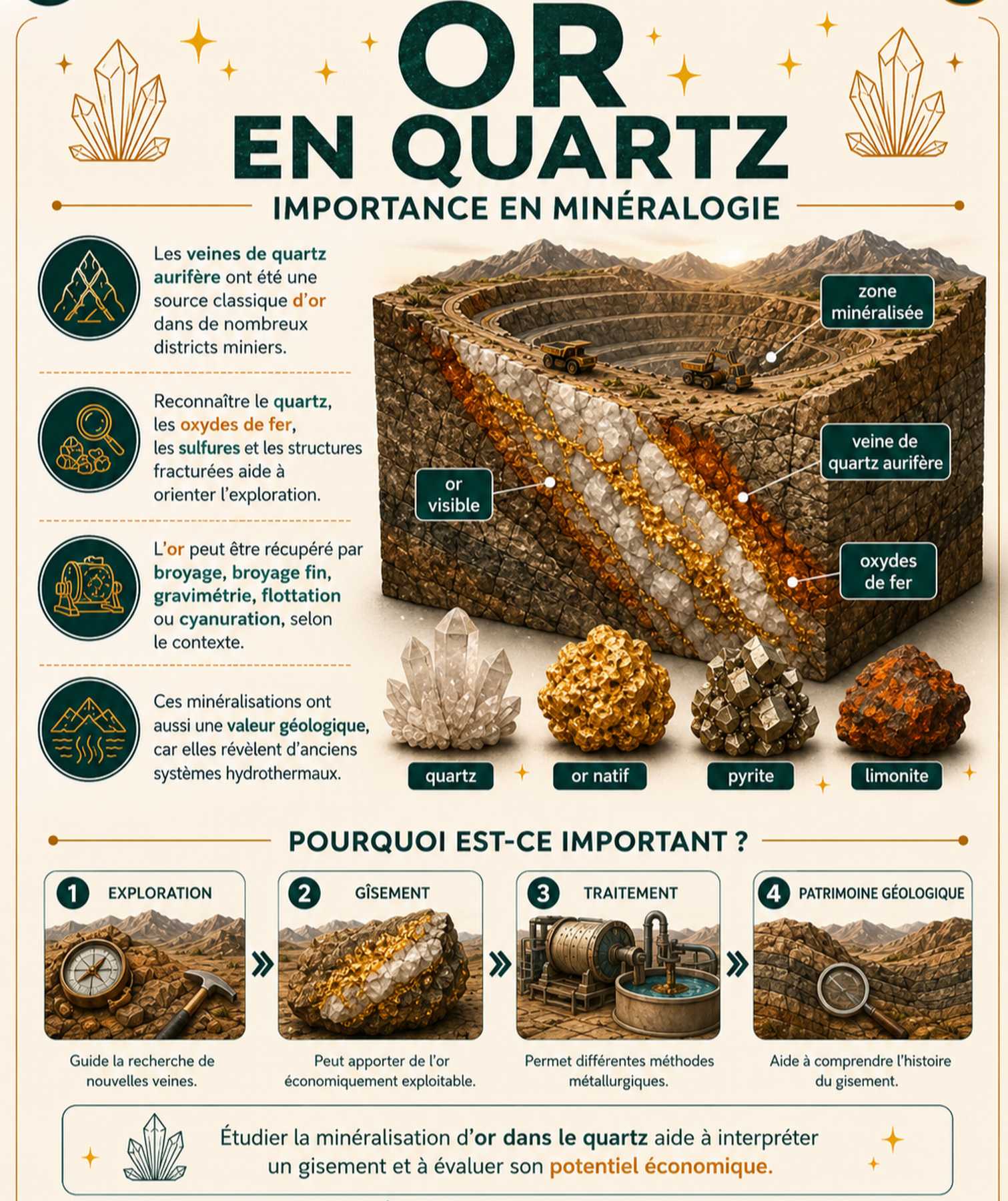 Échantillon de mine montrant la structure d'une veine aurifère