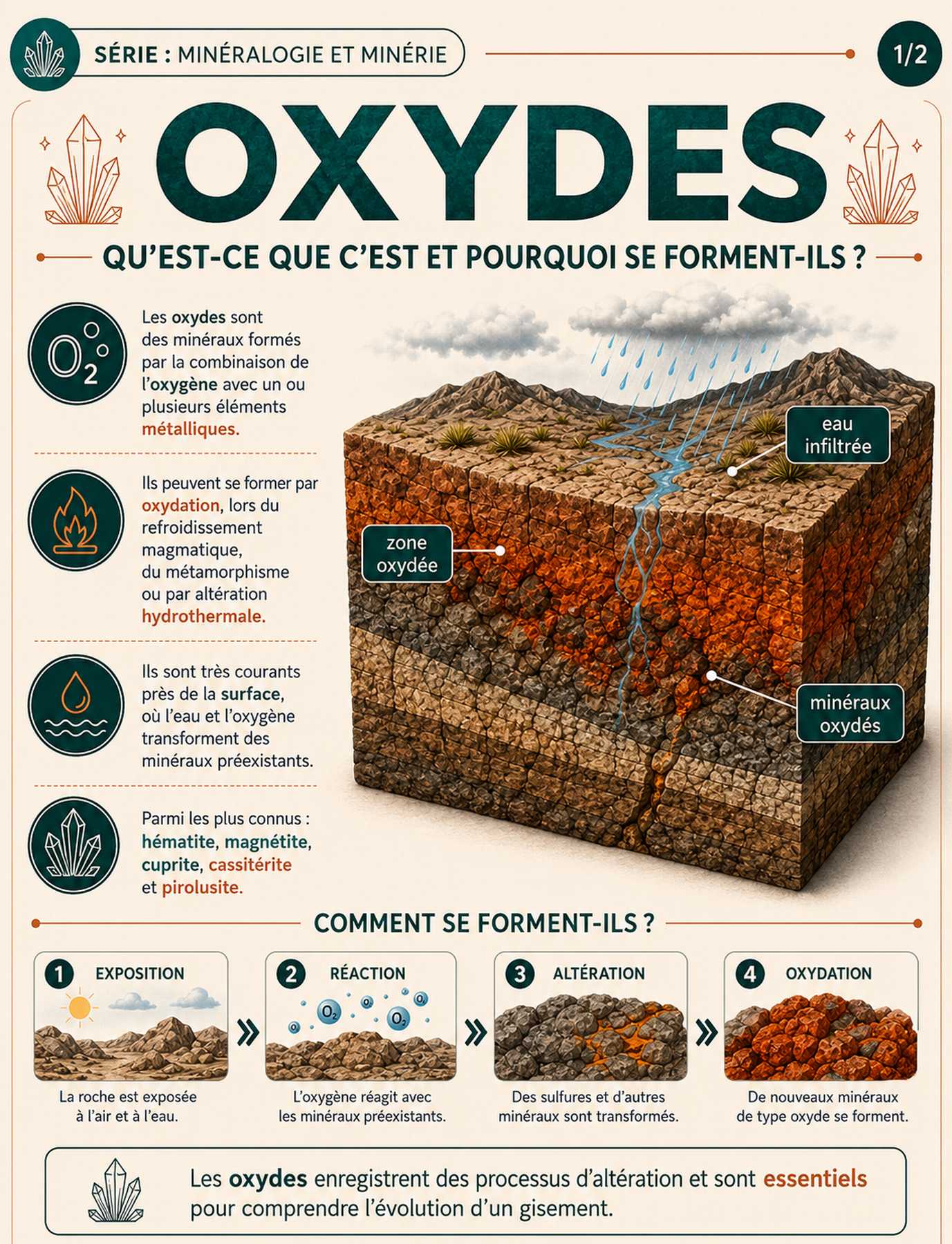 Origines géologiques et structures des oxydes minéraux