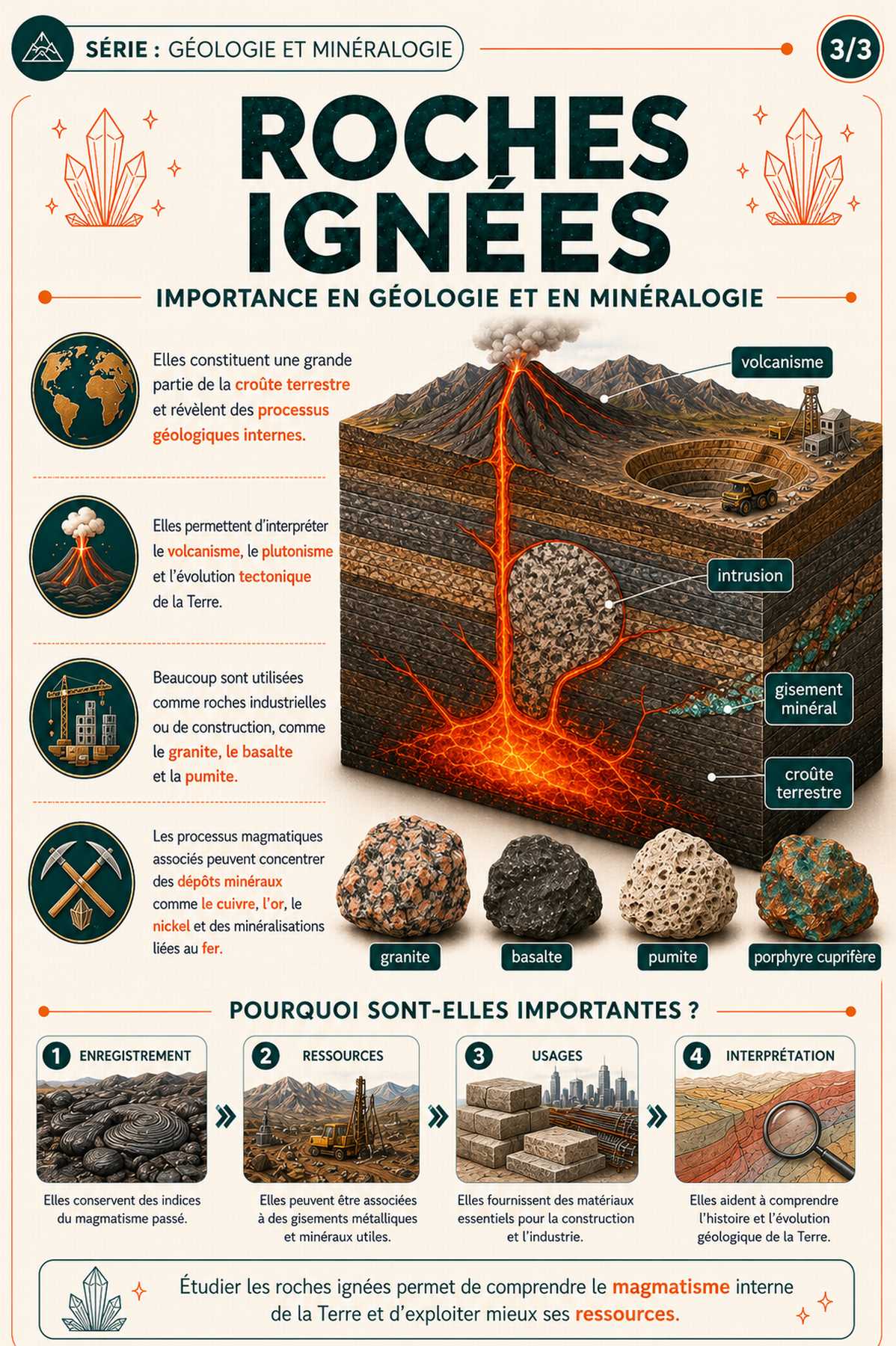 Infographie sur l'importance géologique des roches ignées