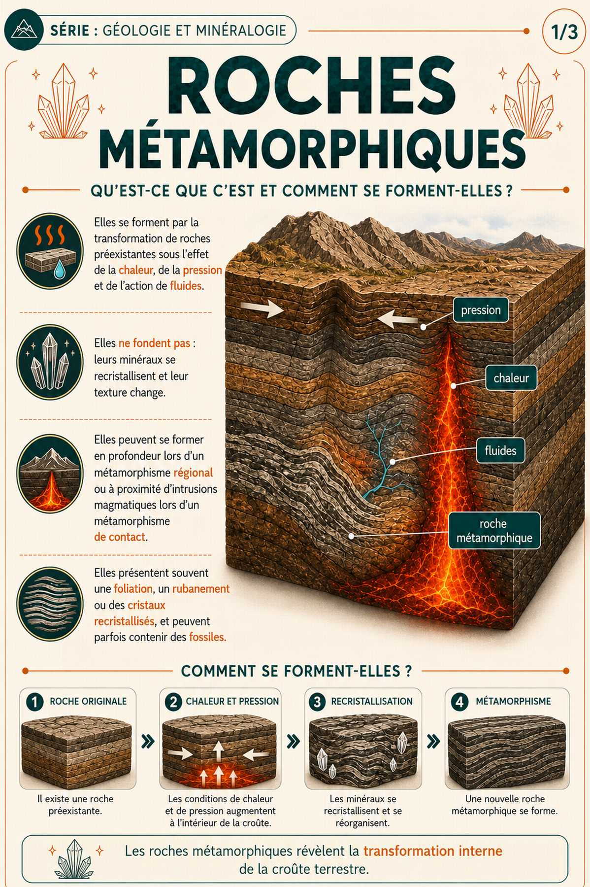 Infographie sur la formation des roches métamorphiques